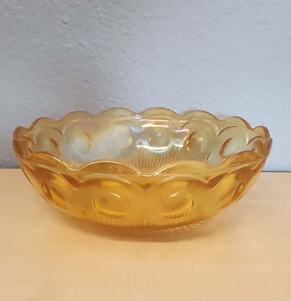 Vintage Bartlett Collins Amber Glass Manhattan Pattern Bowl